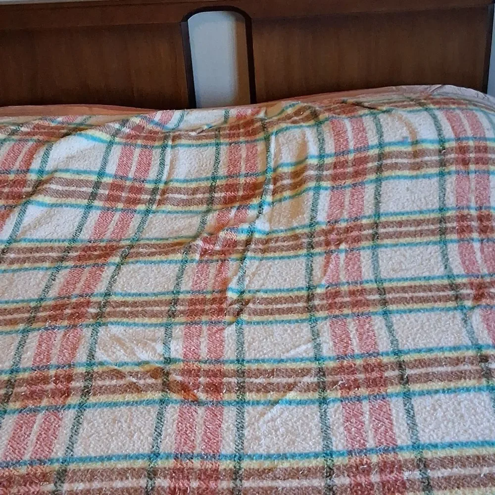 Acrylic Plaid Blanket Green White Pastels 75